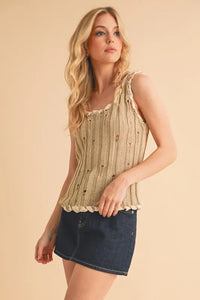 Aemi+Co Distressed Detail Round Neck Knit Tank - Brittney MADE