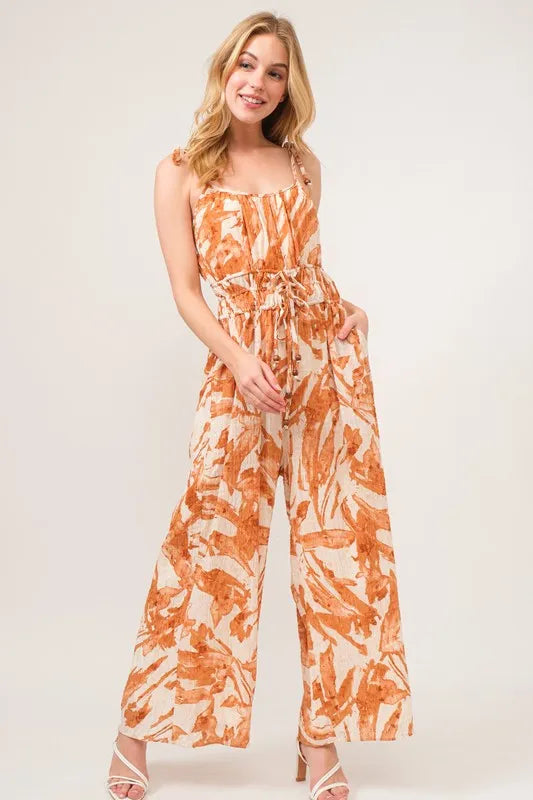 And The Why Waist Strings Abstract Print Wide Leg Jumpsuit - Brittney MADE