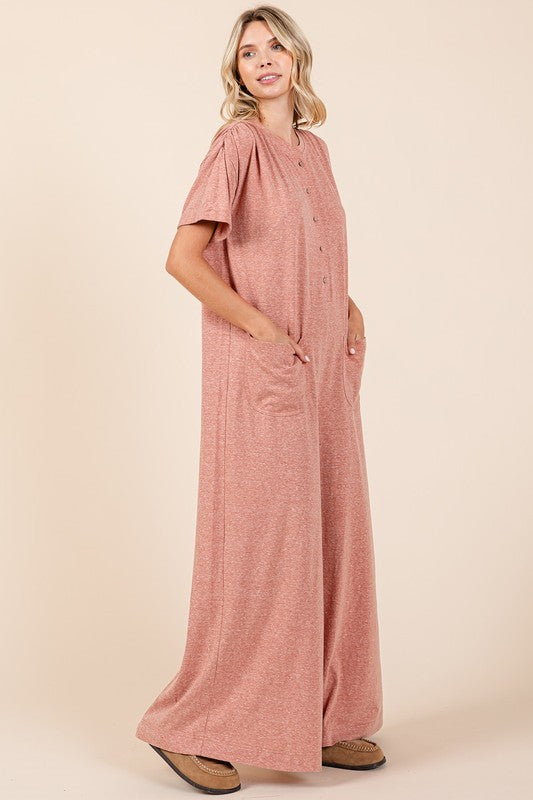 Mittoshop Button Detail Short Sleeve Wide Leg Jumpsuit - Brittney MADE