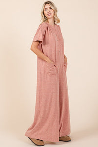 Mittoshop Button Detail Short Sleeve Wide Leg Jumpsuit - Brittney MADE