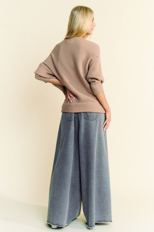 Davi & Dani Round Neck Batwing Sleeve Sweater - Brittney MADE