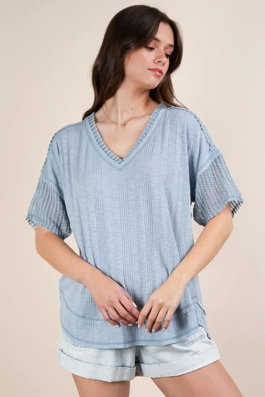 VERY J Oversized Contrast Knit Comfy Casual Top - Brittney MADE