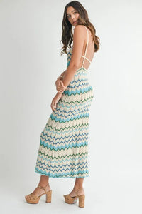 MABLE Lightweight Pointelle Chevron Knit Maxi Dress - Brittney MADE