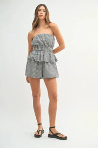 MABLE Gingham Tube Top and Shorts Set - Brittney MADE