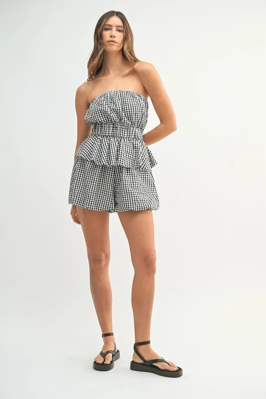 MABLE Gingham Tube Top and Shorts Set - Brittney MADE