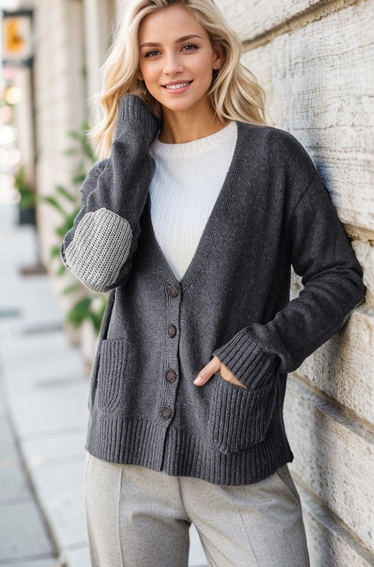 Heimish Full Size Long Sleeve V Neck Button Down Cardigan - Brittney MADE