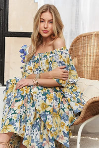 ADORA Layered Floral Off-Shoulder Short Sleeve Maxi Dress - Brittney MADE