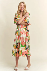 ADORA Floral V-Neck Puff Sleeve Midi Dress - Brittney MADE