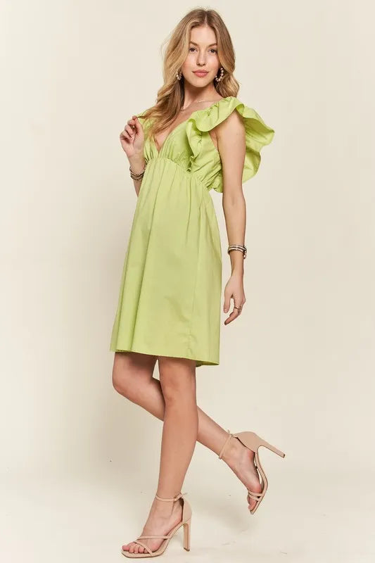 ADORA Smocked Back Ruffled Cap Sleeve Babydoll Dress - Brittney MADE