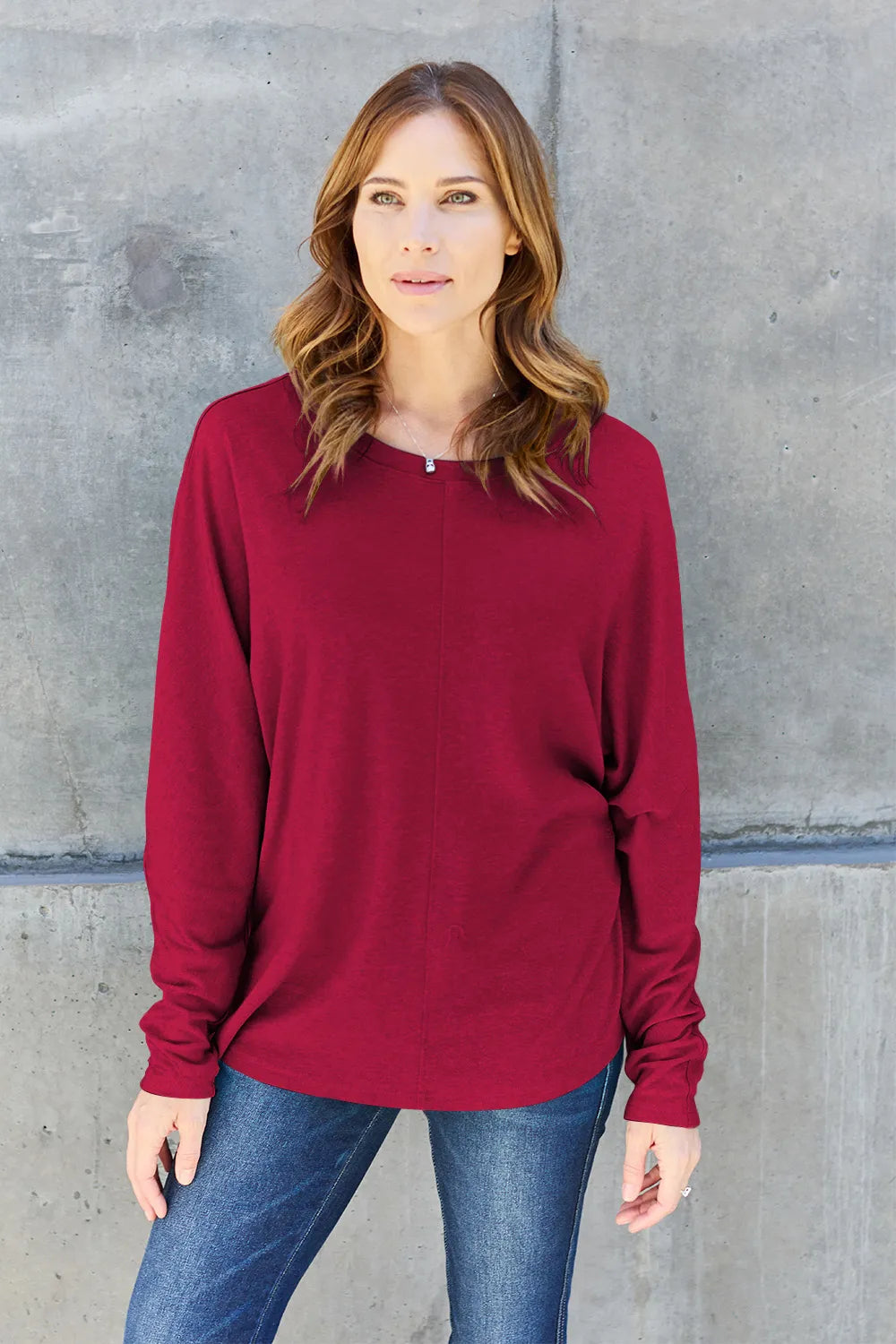 Double Take Full Size Round Neck Long Sleeve T-Shirt - Brittney MADE