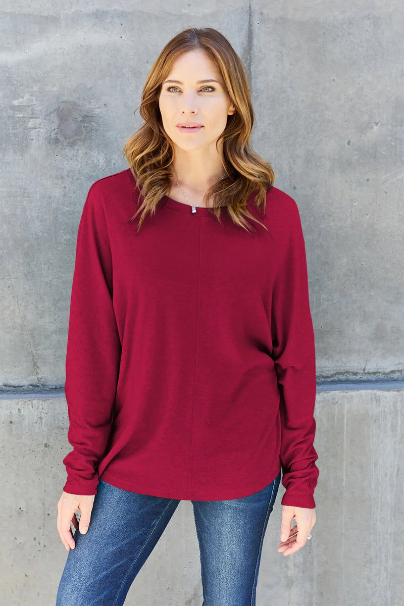 Double Take Full Size Round Neck Long Sleeve T-Shirt - Brittney MADE