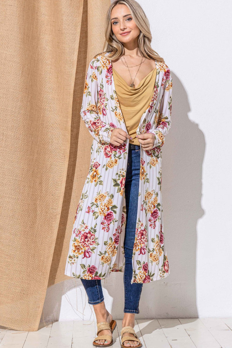 And The Why Floral Kimono Open Front Longline Cardigan - Brittney MADE