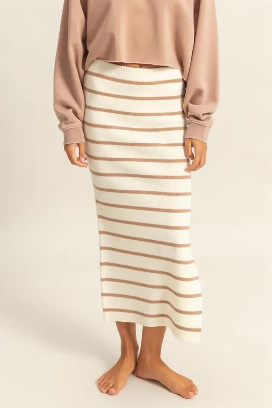 HYFVE Side Slit Striped Bodycon Sweater Skirt - Brittney MADE