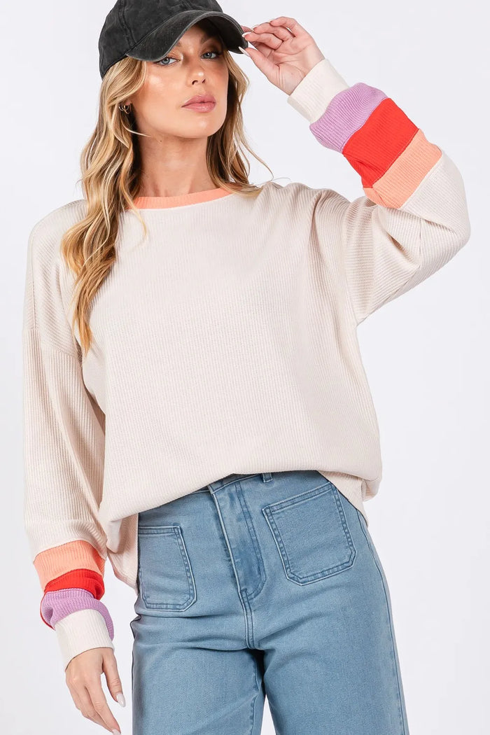 SAGE + FIG Color Block Waffle Knit T-Shirt - Brittney MADE