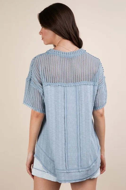 VERY J Oversized Contrast Knit Comfy Casual Top - Brittney MADE