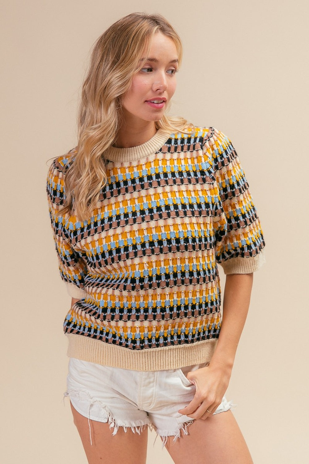 BiBi Multi Color Half Sleeve Sweater - Brittney MADE