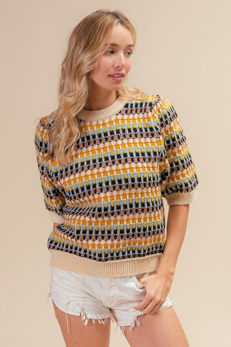 BiBi Multi Color Half Sleeve Sweater - Brittney MADE