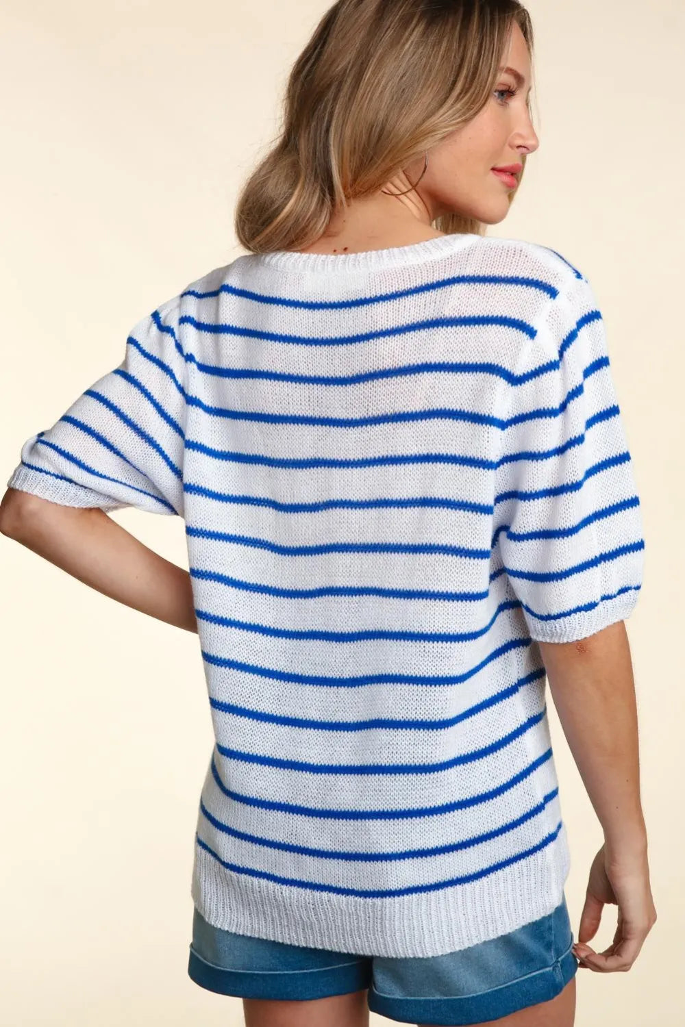 Haptics Letter Embroidery Striped Knit Top - Brittney MADE