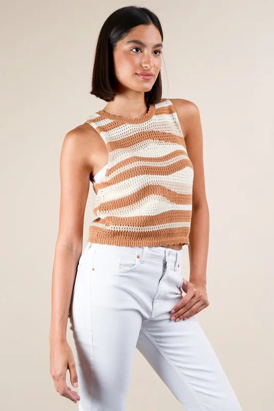 VERY J Multi Color Stripe Knit Crop Tank - Brittney MADE