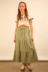 VERY J Elastic Waist Tiered Maxi Skirt - Brittney MADE