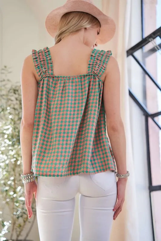 Davi & Dani Lace Fabric Square Neck Shirred Straps Summer Top - Brittney MADE