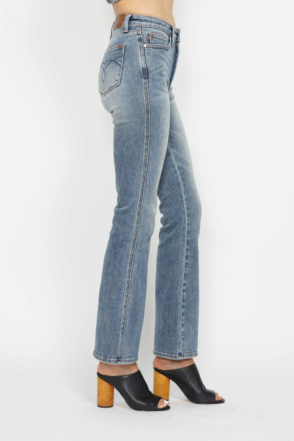 Judy Blue Full Size Tummy Control Back Embroidered Pocketed Bootcut Jeans Plus Size - Brittney MADE