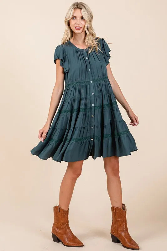 Mittoshop Lace Detail Ruffled Button Down Tiered Dress - Brittney MADE