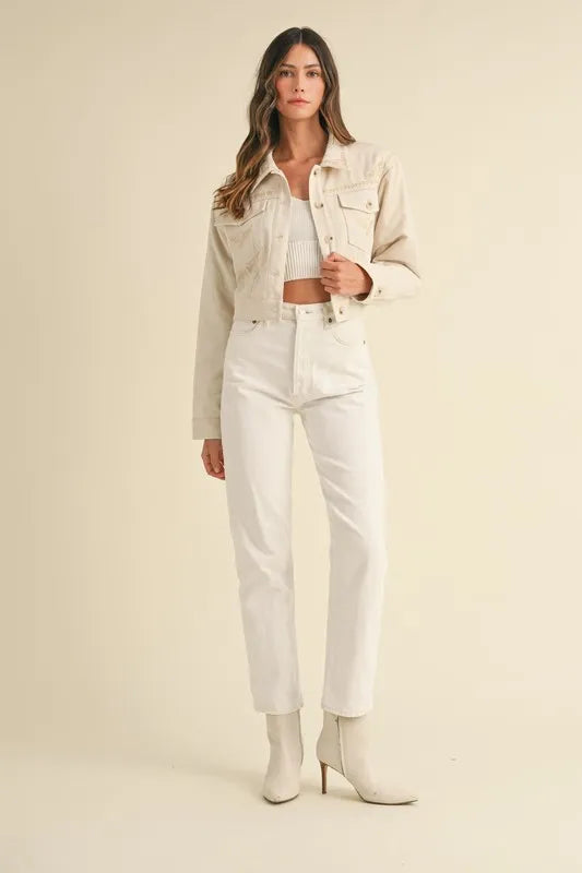 MABLE Embroidered Quilted Cropped Jacket - Brittney MADE