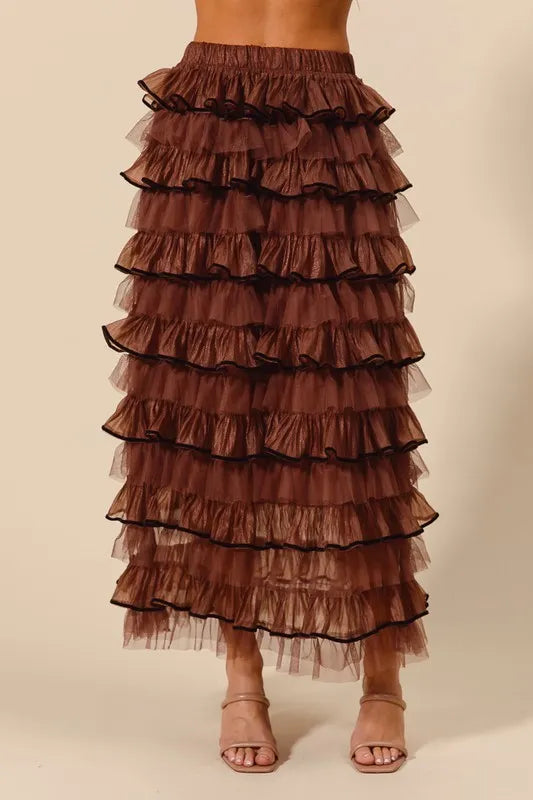SO ME Layered Ruffled Tulle Maxi Skirt - Brittney MADE