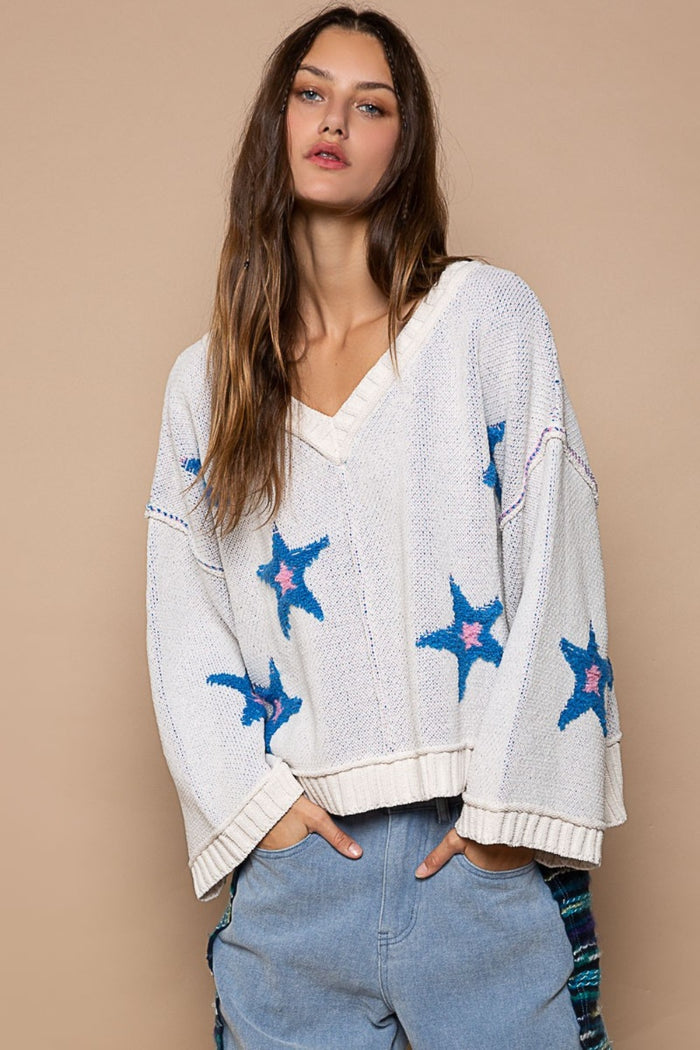 POL Long Sleeve Star Patch Sweater - Brittney MADE
