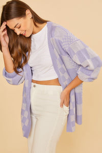 Annie Wear Checkered Open Front Drop Shoulder Cardigan - Brittney MADE