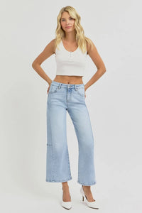 RISEN Full Size High Rise Seamed Detail Wide Leg Crop Jeans - Brittney MADE