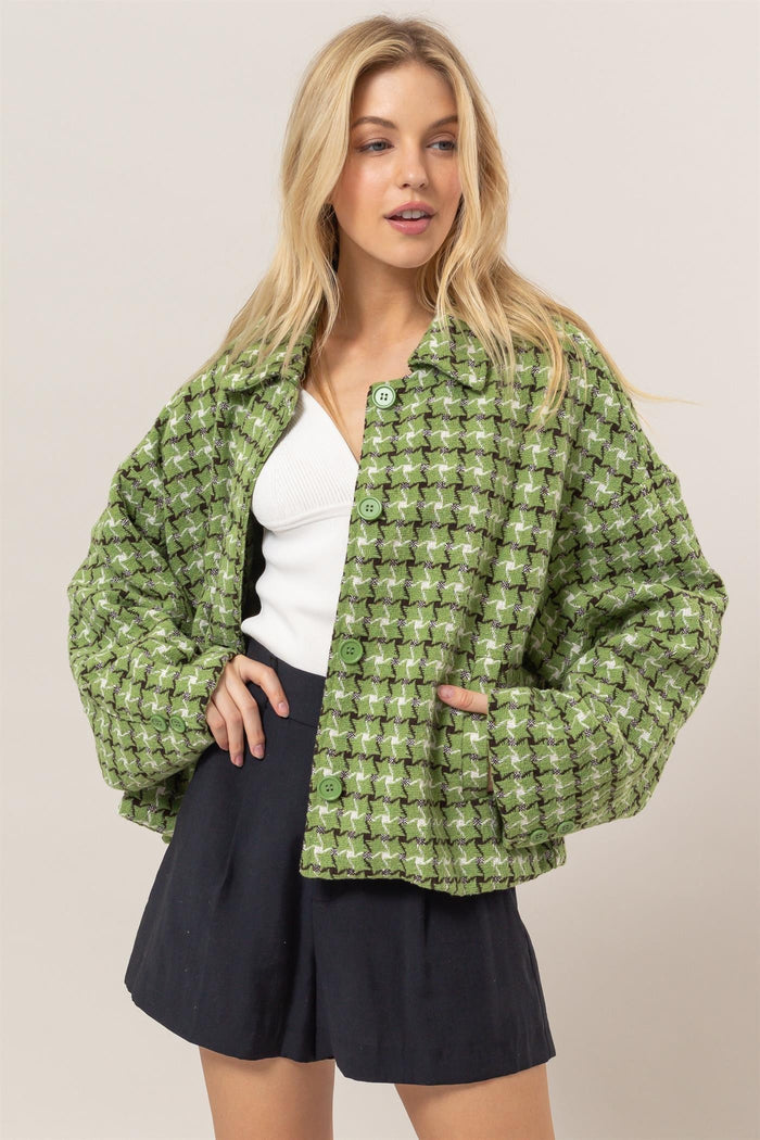 HYFVE Tweed Plaid Button Up Collared Neck Jacket - Brittney MADE