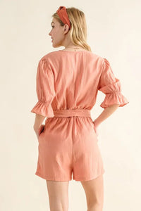 And The Why Flounce Sleeves Romper with Belt - Brittney MADE