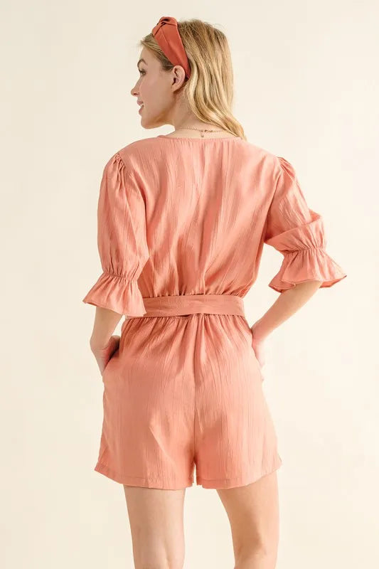 And The Why Flounce Sleeves Romper with Belt - Brittney MADE