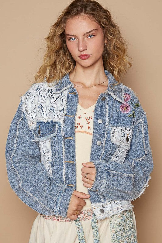 POL Crochet Patch Embroidered Button Up Jacket - Brittney MADE