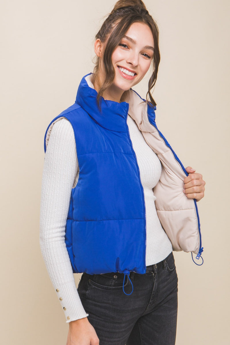 Love Tree Zip Up Cropped Contrast Reversible Vest - Brittney MADE