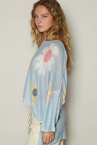 POL Flower Dropped Shoulder Long Sleeve Knit Top - Brittney MADE