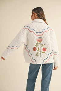 MABLE Floral Multi Color Embroidered Quilted Jacket - Brittney MADE