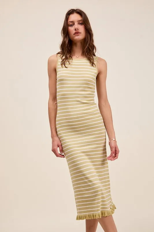 SO ME Stripe Sleeveless Sweater Knit Maxi Dress With Ruffled Hem - Brittney MADE