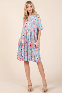 BOMBOM Floral Shirred Dress with Pockets - Brittney MADE
