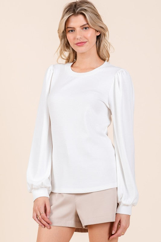 Mittoshop Round Neck Long Sleeve Rib Knit Top - Brittney MADE