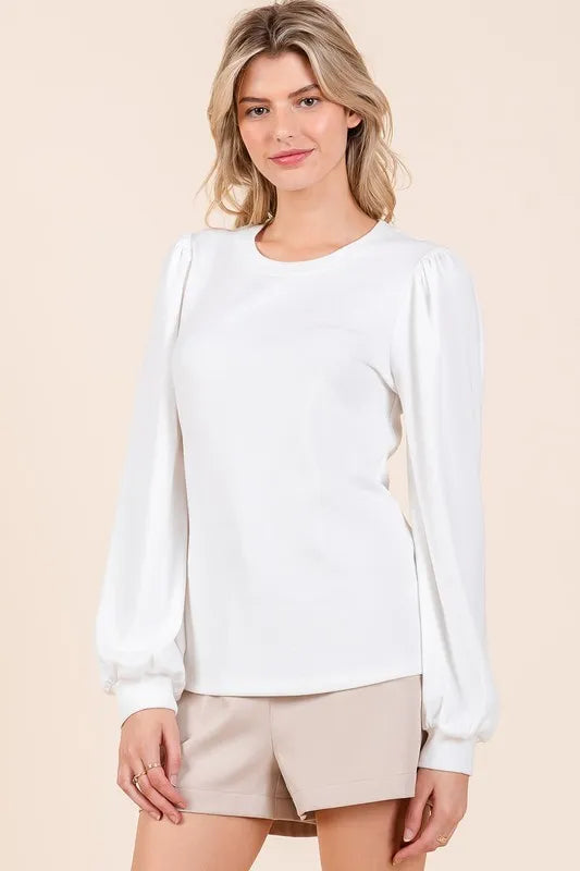 Mittoshop Round Neck Long Sleeve Rib Knit Top - Brittney MADE