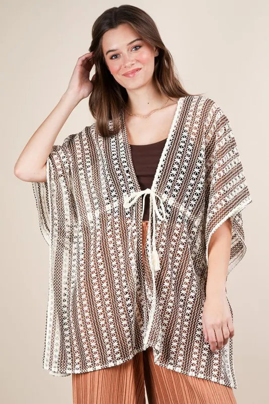 VERY J Striped Poncho Boho Cardigan - Brittney MADE