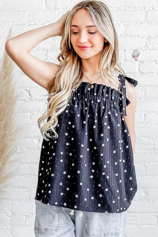 And The Why Daisy Polka Dot Print Ruffle Tank Top - Brittney MADE