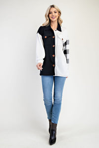 Celeste Full Size Plaid Contrast Button Up Shacket - Brittney MADE