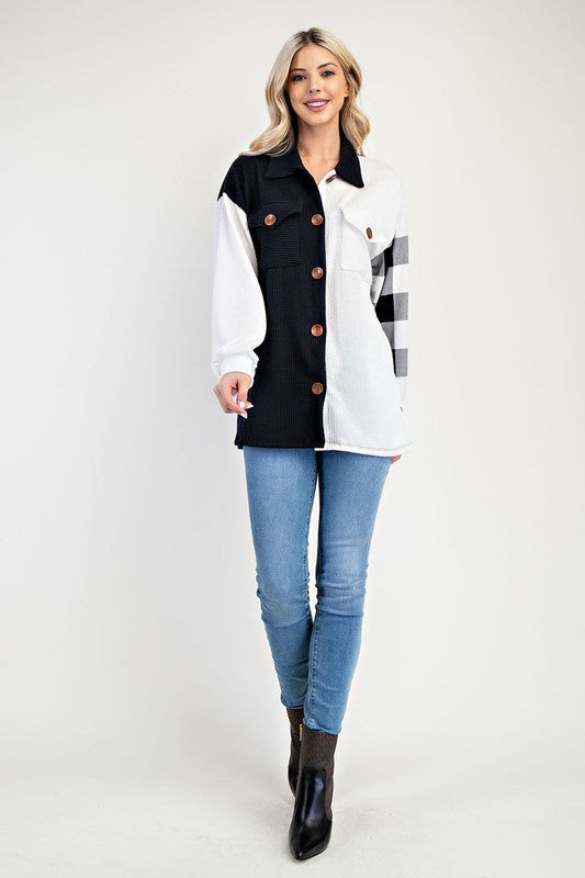 Celeste Full Size Plaid Contrast Button Up Shacket - Brittney MADE