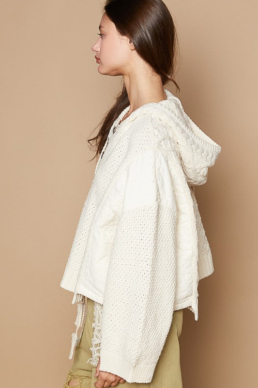 POL Cable-Knit Quarter Button Hooded Sweater - Brittney MADE