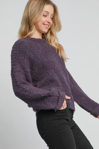 Umgee Full Size Round Neck Long Sleeve Boucle Sweater Plus Size - Brittney MADE