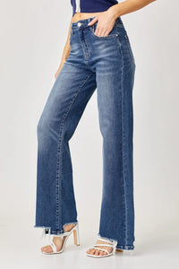 Risen Full Size High Rise Frayed Hem Wide Leg Jeans - Brittney MADE